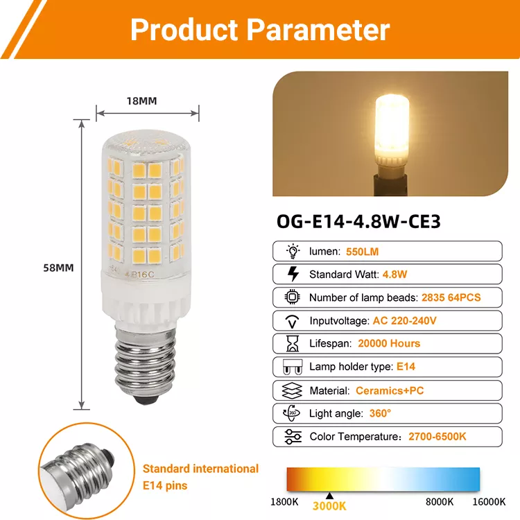 E14 Led Light Bulb 4.8W 220-240v Screw Base Led Light Bulbs 550lm  e14 led mini bulb