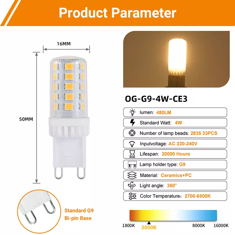 G9 LED Bulb 4W Equivalent 40 Watt Halogen 2700-6500K Soft Warm White for chandelier lighting indoor lighting