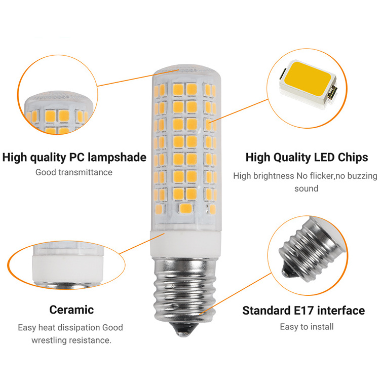 High Brightness Threaded Ceramic E17 Corn Lamp AC120V 8W 2700-6500K Warm Yellow White Cool White No Flicker E17 LED Bulb