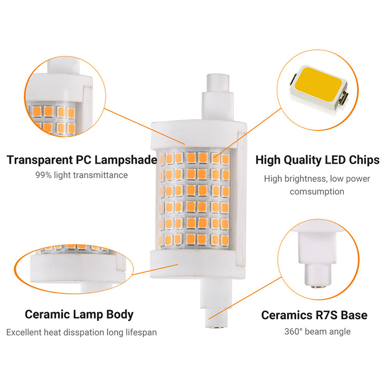 High Bright 12.5W R7S LED Lamp Bulb 78mm Corn Transparent Cover 120V Dimming Light