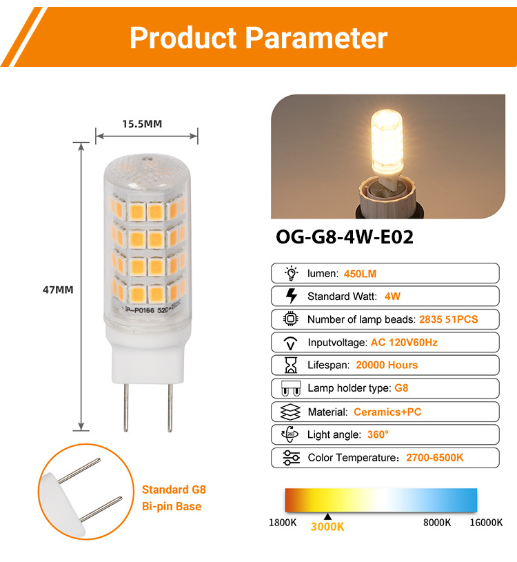 G8 No Flicker LED Bulbs 4W 450LM China Factory Ceramic+PC Corn Light Product Genre LED