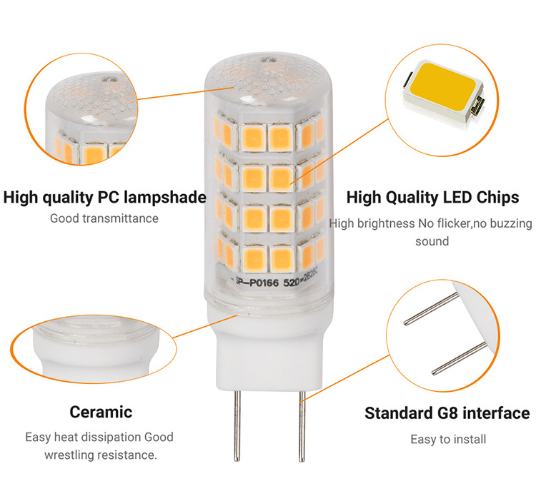 G8 No Flicker LED Bulbs 4W 450LM China Factory Ceramic+PC Corn Light Product Genre LED