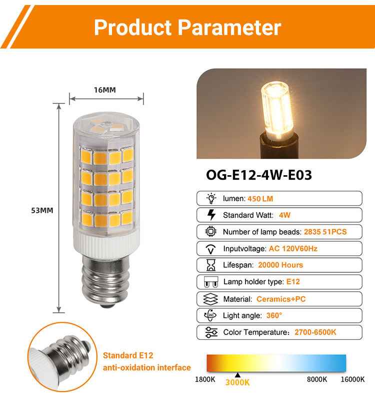 E11/E12 Led bulb wholesale 4w 450lm AC120V 60HZ flicker free warm white light 2700k-6500K made in China