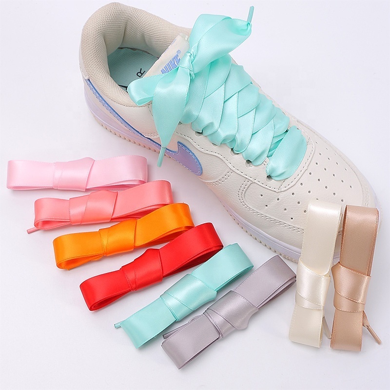 High Quality Fashion Custom Multi Colors Flat 2cm Wide Ribbon Satin Shoelaces for Girls silk shoe laces