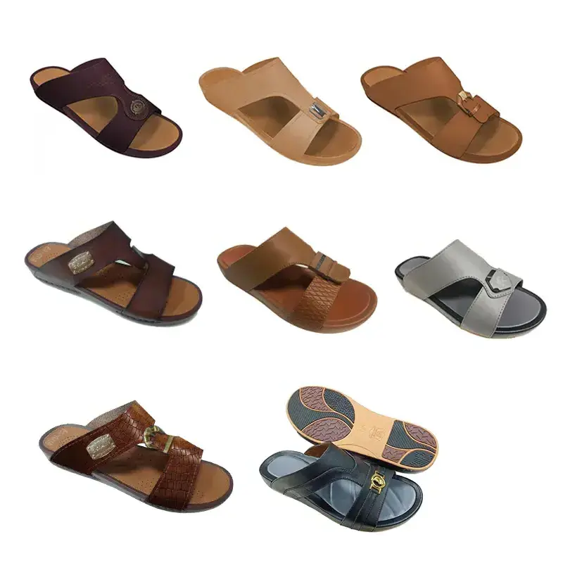 UAE Hot Sale Custom Logo Comfort TPR Shoes PU Injection Men Slipper With Strap Sandal Men Arabic Sandals Arab Slippers