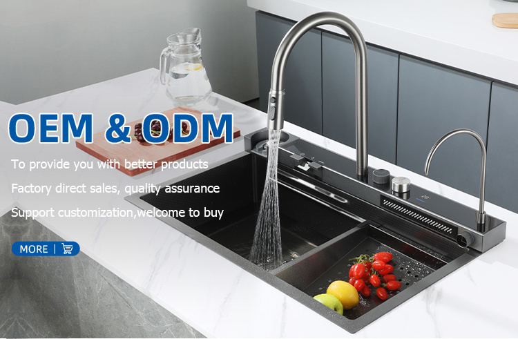 Fashionable Customized Stainless Steel Sink Waterfall Faucet Sus304 Manual Nano Kitchen Sink