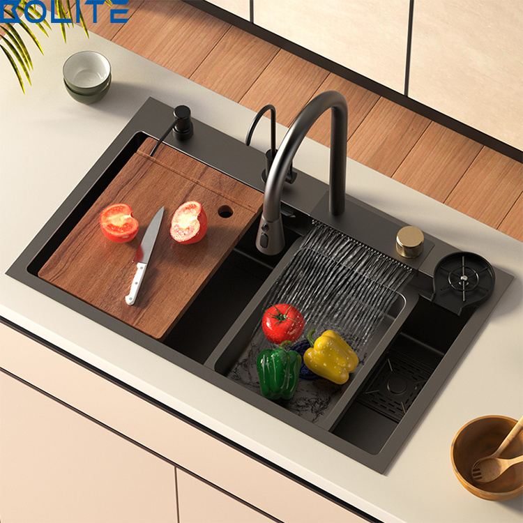 Fashionable Customized Stainless Steel Sink Waterfall Faucet Sus304 Manual Nano Kitchen Sink