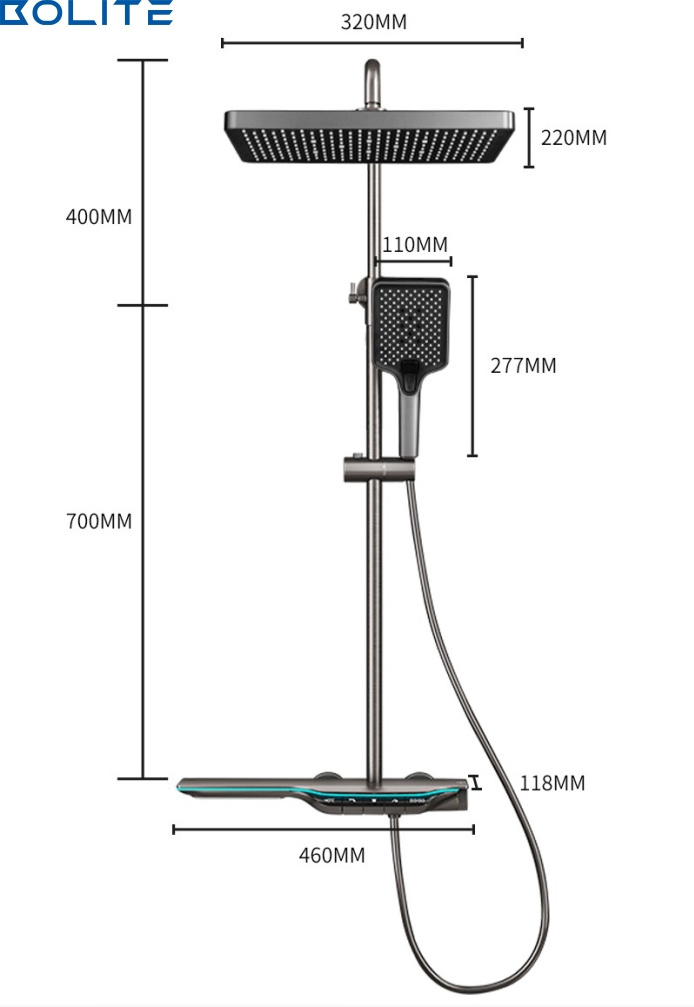 Bolite 2024 Tiktok Newly Designed Bathroom Led Digital Display Rainfall Shower Head Luxurious Piano Key Shower Set Faucet