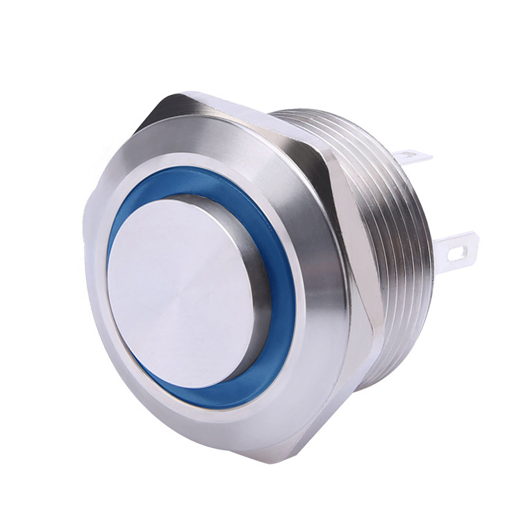 22mm Momentary Stainless Steel Switches 3PDT Waterproof Metal Push Button with Red and Black Illuminated LED Light Flat Type