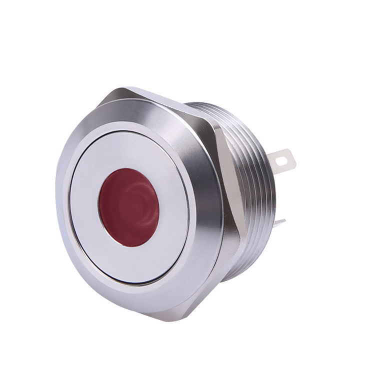 22mm Momentary Stainless Steel Switches 3PDT Waterproof Metal Push Button with Red and Black Illuminated LED Light Flat Type