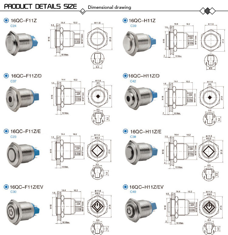 12 120 Volt NO SPST Automotive Micro Momentary Push Button Switch