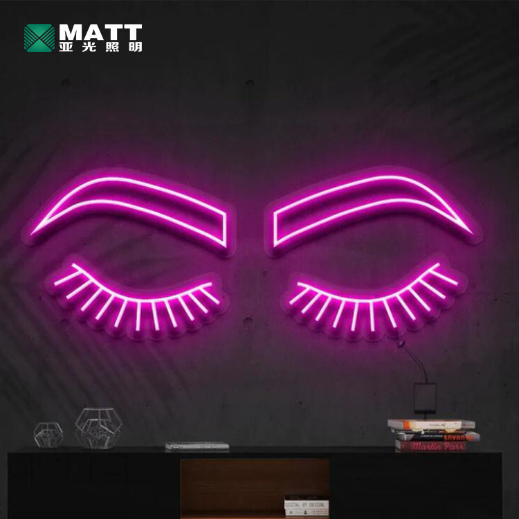 Matt Dropshipping Pink Lashes&Brows Neon Sign Custom Eye Led Neon Light Sign for Beauty Room Salon Bedroom Decor Wall Decor