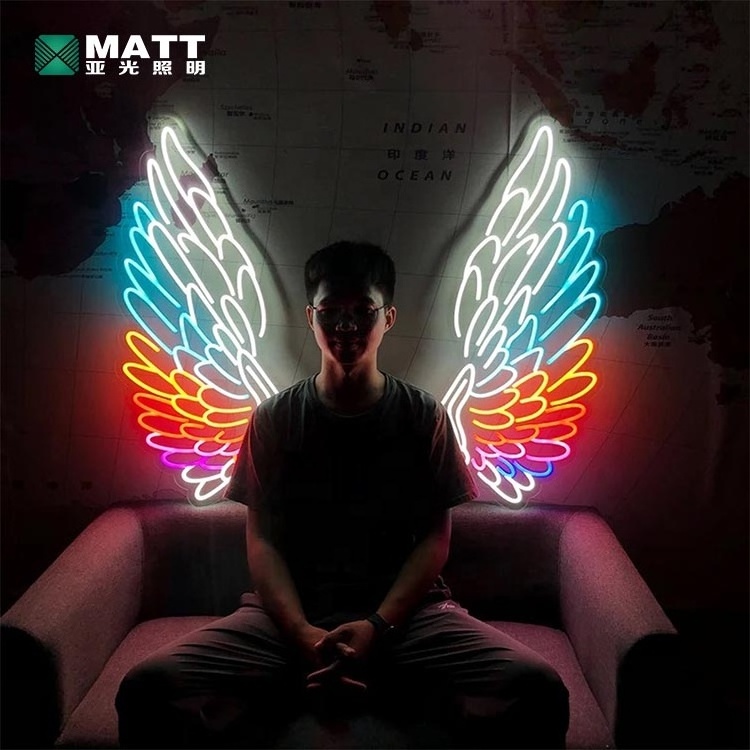 Matt dropshipping custom popular big angel wings neon led light Hello beautiful neon sign for party event decoration