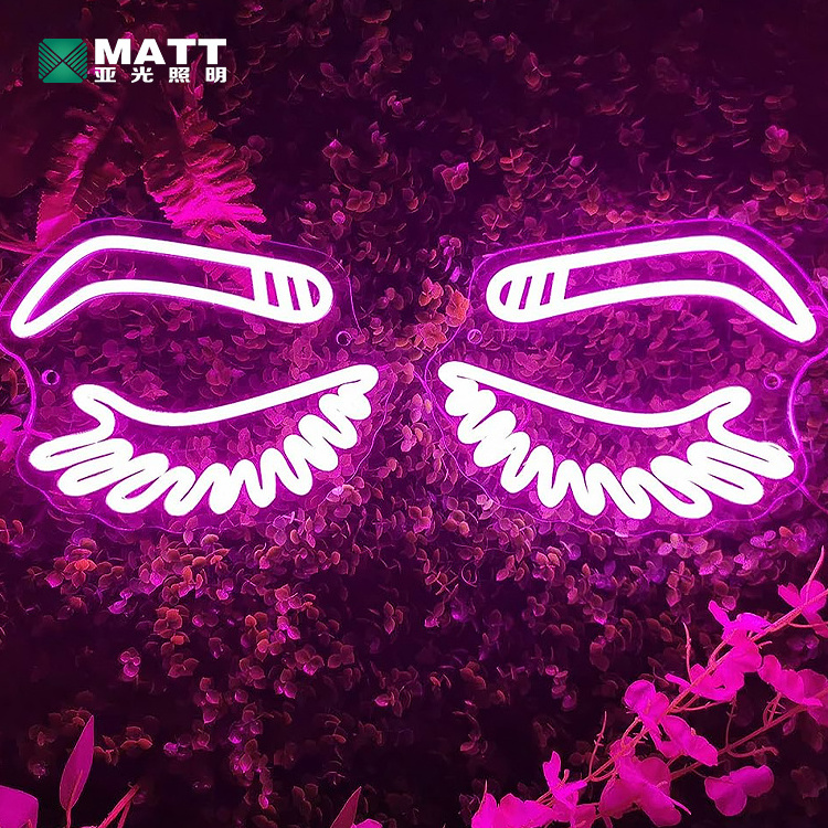 Matt Dropshipping Pink Lashes&Brows Neon Sign Custom Eye Led Neon Light Sign for Beauty Room Salon Bedroom Decor Wall Decor