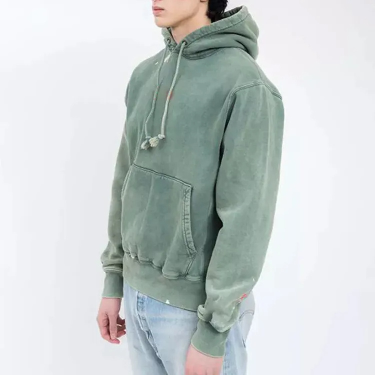 Streetwear High Quality Distressed Hoodie Heavyweight Acid Wash French Terry Hoodies Men Blank Oversized Luxury Washed Hoodie