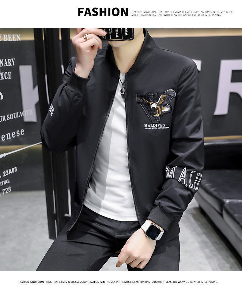 Korea Pop Trend  Men Slim College Leather Sleeves OEM Bomber Letterman Jacket New School Academic Style smooth cool pure coat