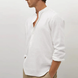 100% Linen shirts for men sustainable regular fit mao collar linen shirt men camisas long sleeve men's shirt