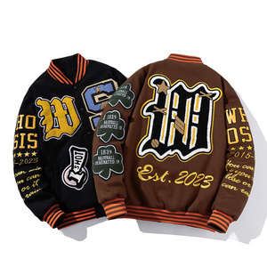 Street trend thermal jacket towel-wool embroidered baseball uniform unisex thickened fall/winter men's bomber jacket