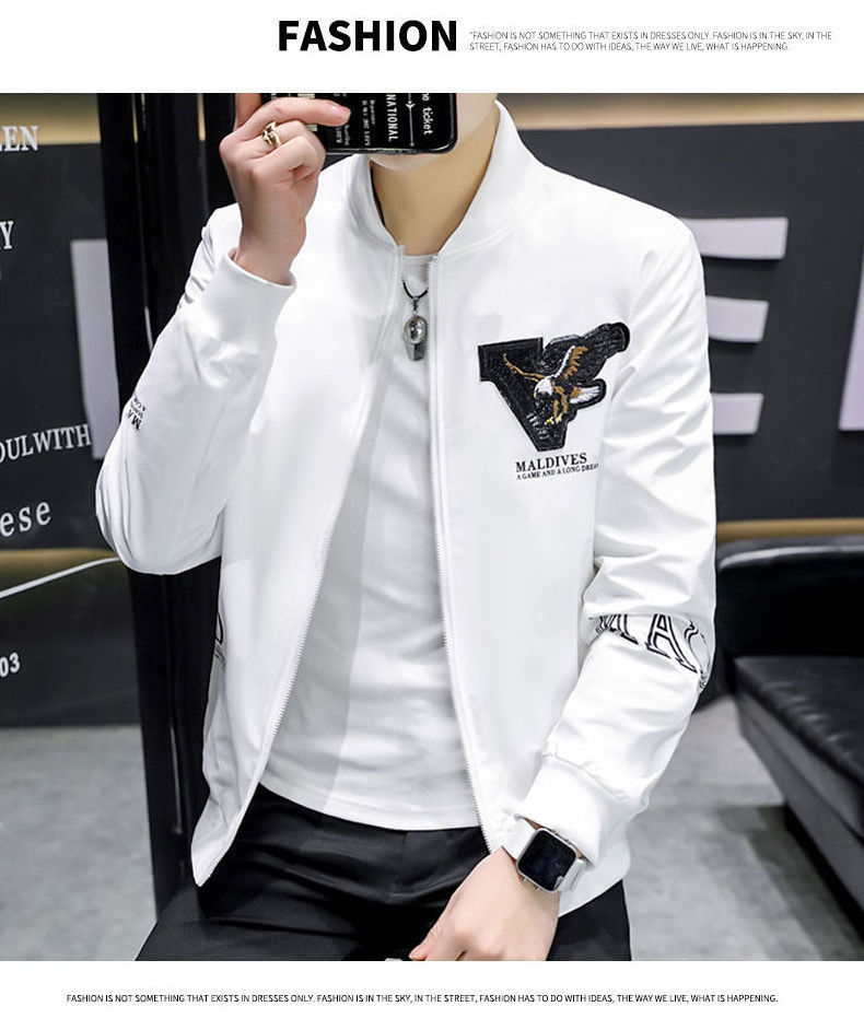 Korea Pop Trend  Men Slim College Leather Sleeves OEM Bomber Letterman Jacket New School Academic Style smooth cool pure coat