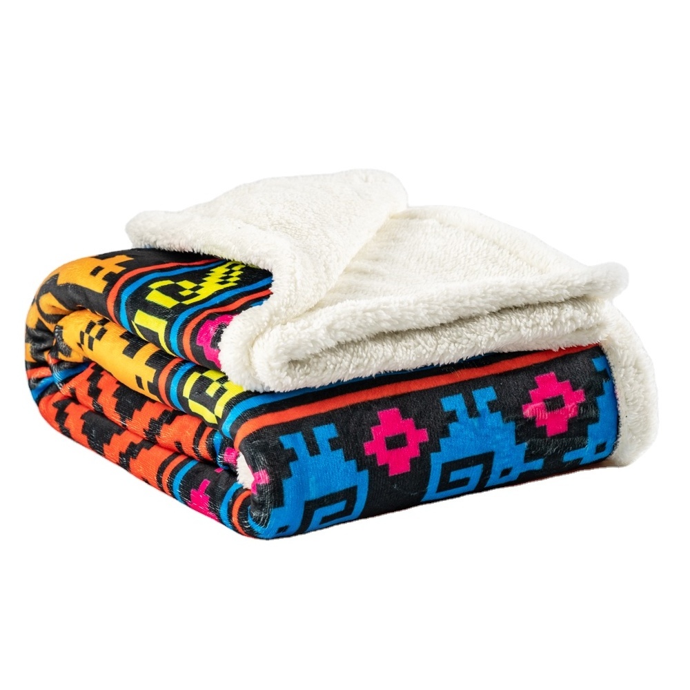 Wholesale Wool Authentic Mexican Blanket Southwest Fleece Blankets Plush Flannel Sherpa Throw Blanket