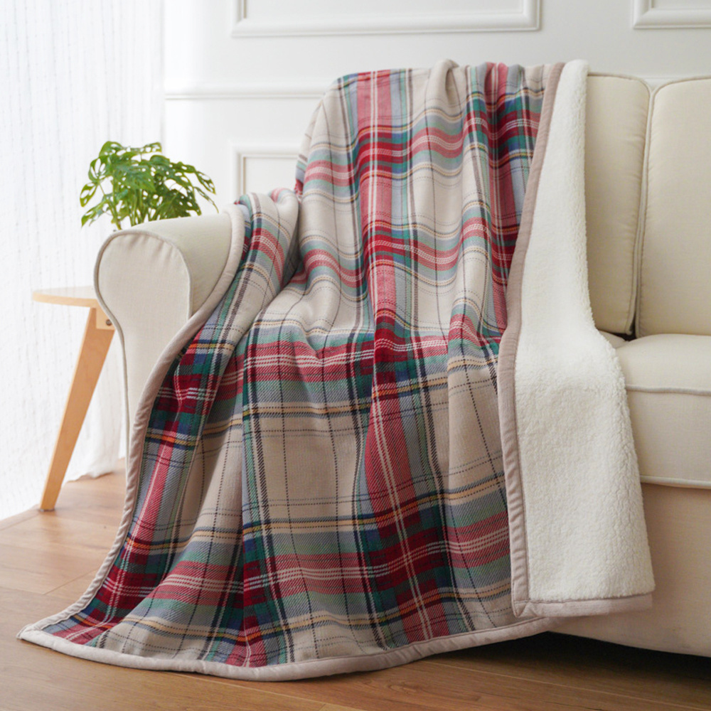 Bespoke Designer Christmas Tartan Flannel blanket Sustainable Plaid Grid Flannel Sherpa Fleece Custom Throw Blanket