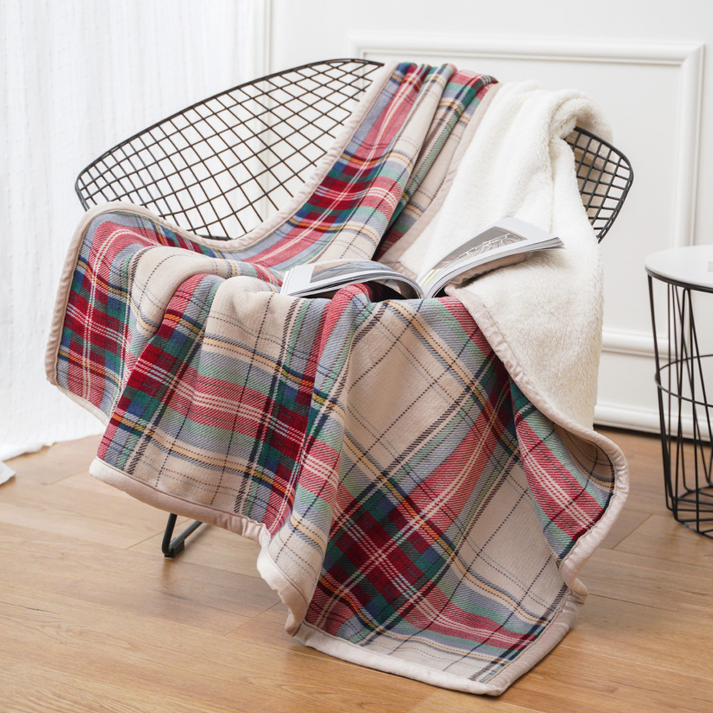 Bespoke Designer Christmas Tartan Flannel blanket Sustainable Plaid Grid Flannel Sherpa Fleece Custom Throw Blanket