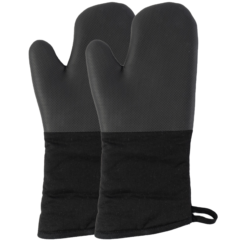 Black High Heat Resistant Oven Mitts Thick Cotton Oven Gloves with Non-Slip Silicone for Cooking Baking bbq accessories set