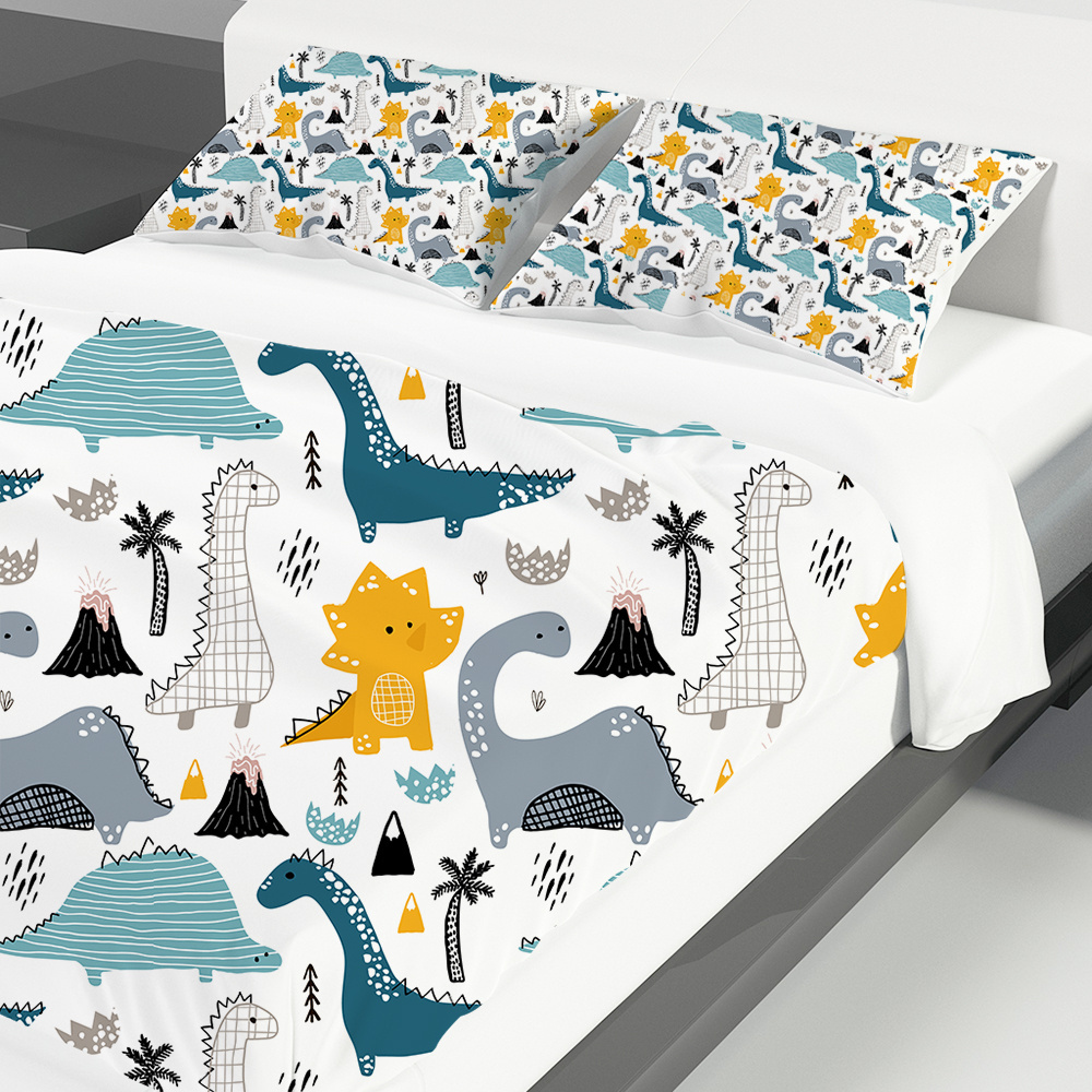 Dinosaur Soft Microfiber Cartoon Bedding Set Kids Teens Duvet Cover Set Kids Bedding With Pillow Shams