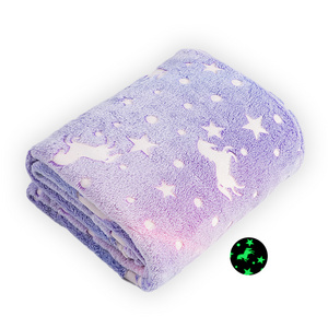 Free Sample Funny Unicorn Star Glow Dark Luminous Flannel Fleece Throw Fluorescent Kids Glowing Blanket Glow In The Dark Blanket