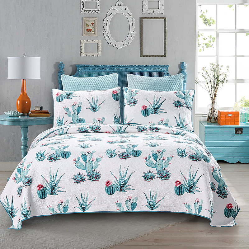 All-Season 3pcs Fashion Home Floral Printed Ultrasonic Quilted Bed Comforters Reversible Bed Spread Bed Quilt Stock NanTong