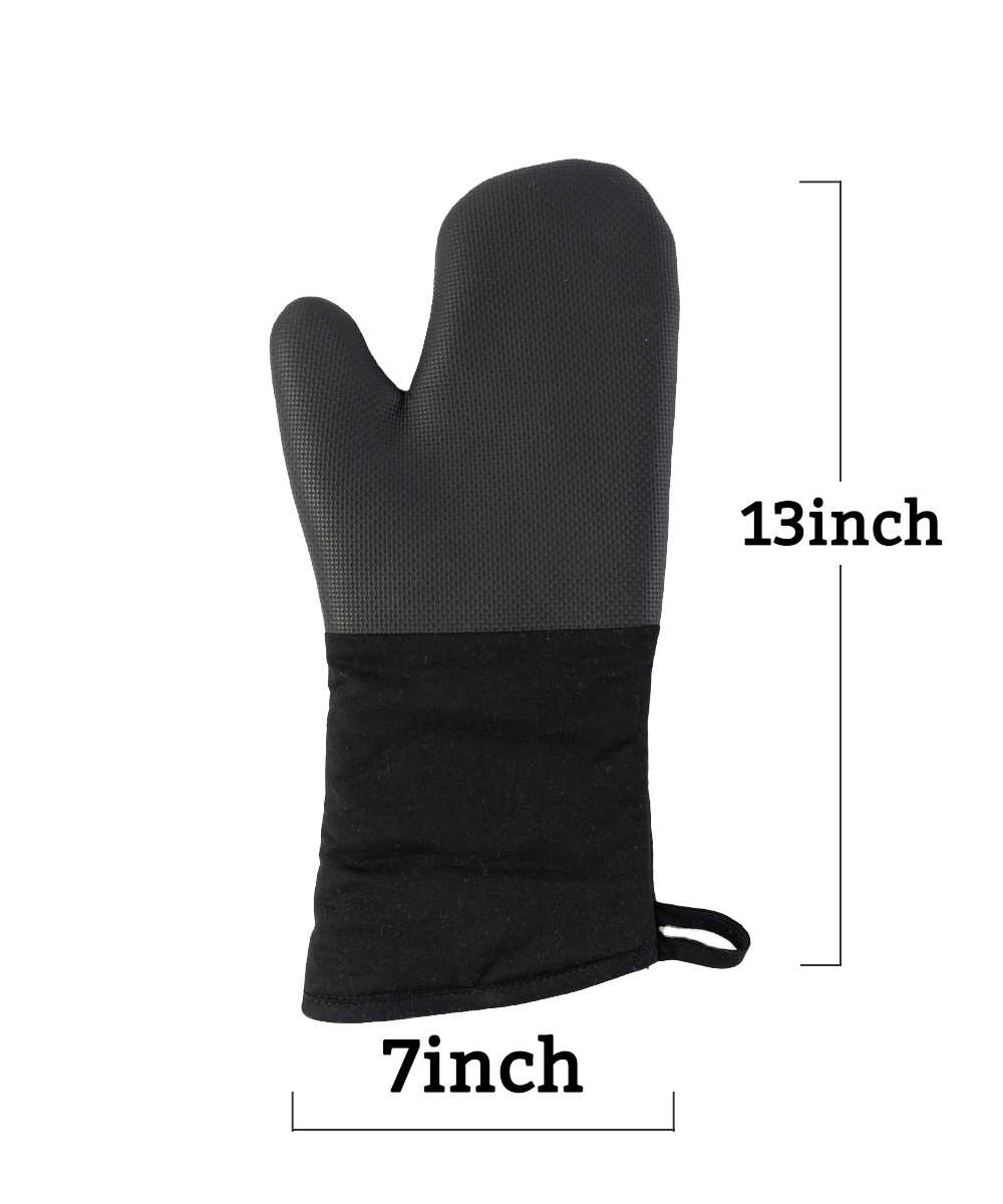 Black High Heat Resistant Oven Mitts Thick Cotton Oven Gloves with Non-Slip Silicone for Cooking Baking bbq accessories set