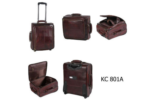 Customized Wholesale 100% Genuine Leather Travel Trolley Luggage Bag for Men Women Leather Suitcase Travel Trolley Bag