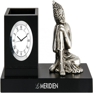 Decorative Desktop Table Clock With God Budhha statue Table Clock with Stylish Tumbler for Home Office Decoration Gifting Item