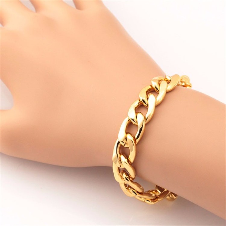 Olivia Stylish Men Bangle, Gold Link Chain Crucible Stainless Steel Figaro Chain Bracelet 4mm 7 Inches