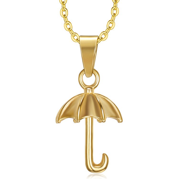 18K Gold Plated Fashion Cute Umbrella Pendant Necklace 316L Stainless Steel Casting Boys Girls Pendant Jewelry Wholesales