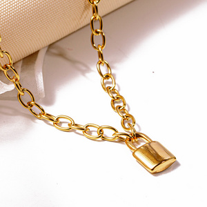 Personalized Pad Lock Pendant Chain Women Girls Tiny Lock Jewelry Stainless Steel Minimalist 18k Gold Plated Padlock Necklace