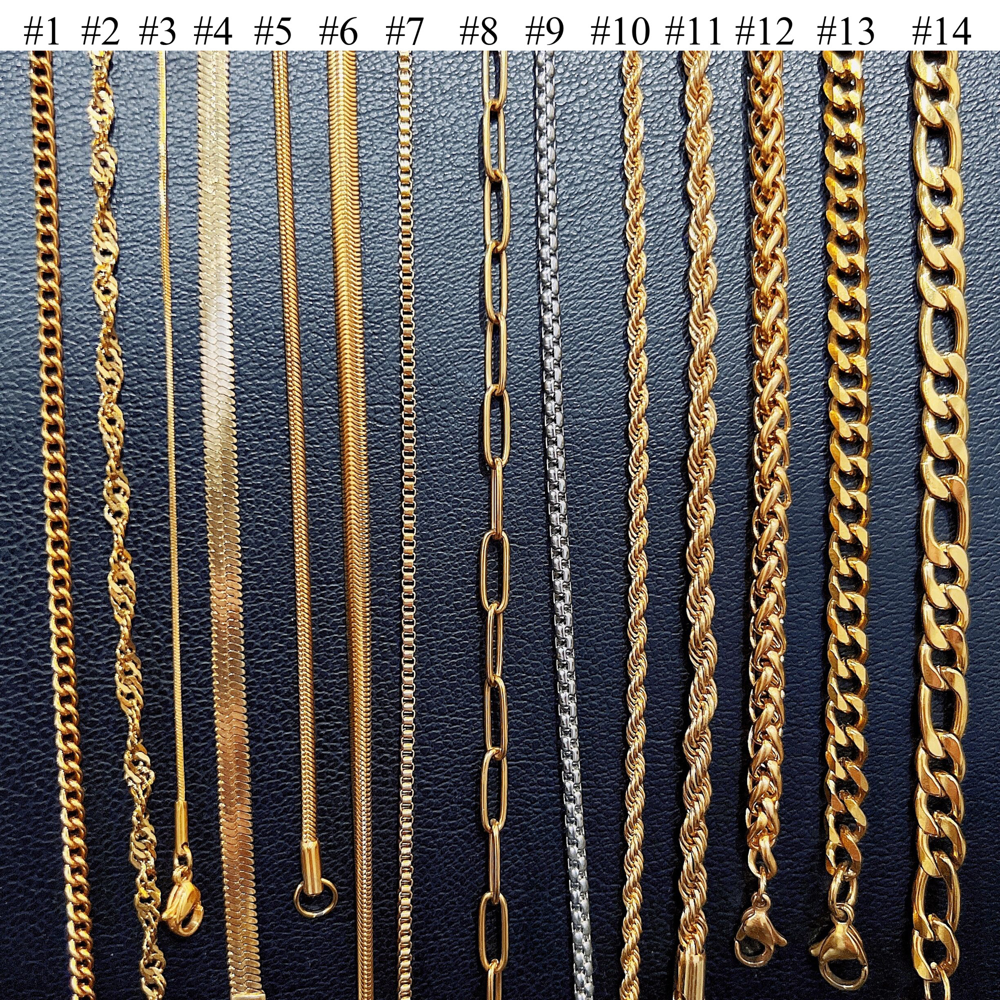 Nickel Free Cuban Link Curb Chain PVD 18k Gold Rope Box Snake Figaro Herringbone Chains Stainless Steel Necklace for Men