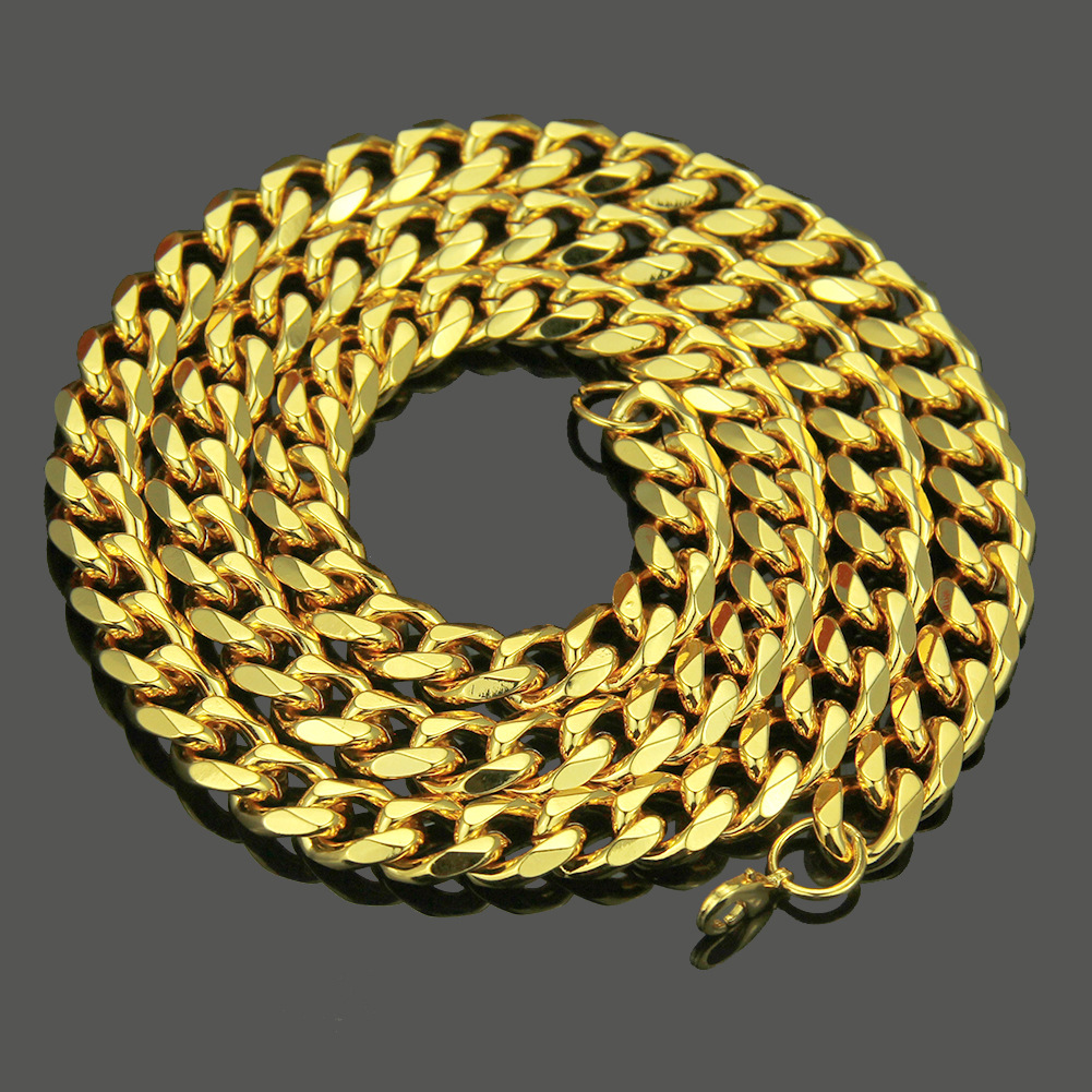 Hip Hop 14k 18k Gold Plated Cuban Curb Link Mens Miami Stainless Steel Jewelry Chain Necklace Cuban Link Chain