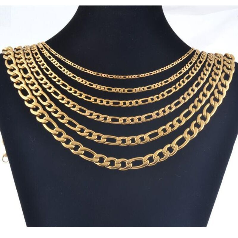 Waterproof Men Jewelry Miami Cuban Chain Necklace PVD 18k Gold Plated Rope Chain Stainless Steel Hip Hop Necklace Figaro Chain