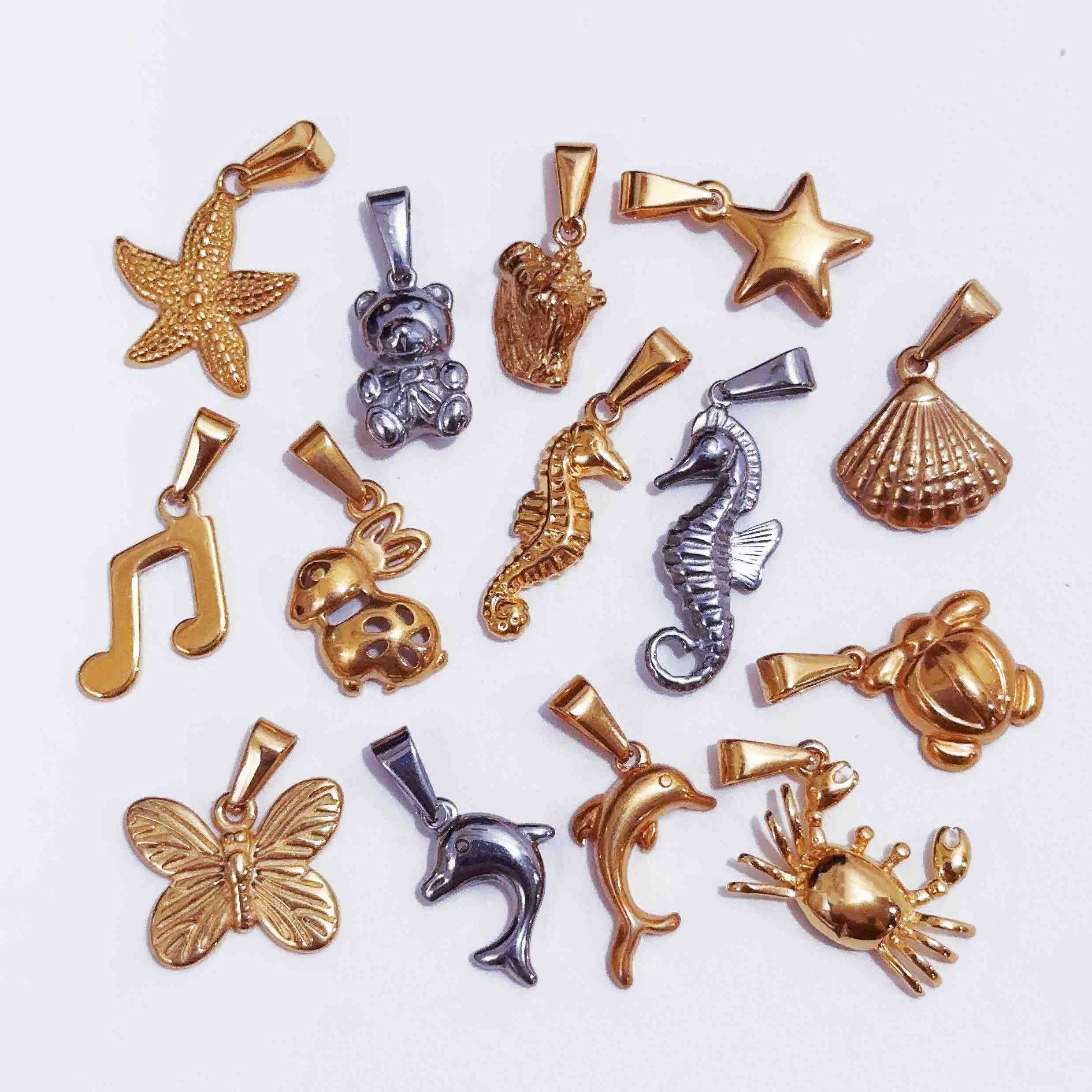 Wholesale Sea Starfish Seahorse Charm 18k Gold Jewelry Custom Pendant Stainless Steel Bohemian Beach Turtle Conch Shell Pendant