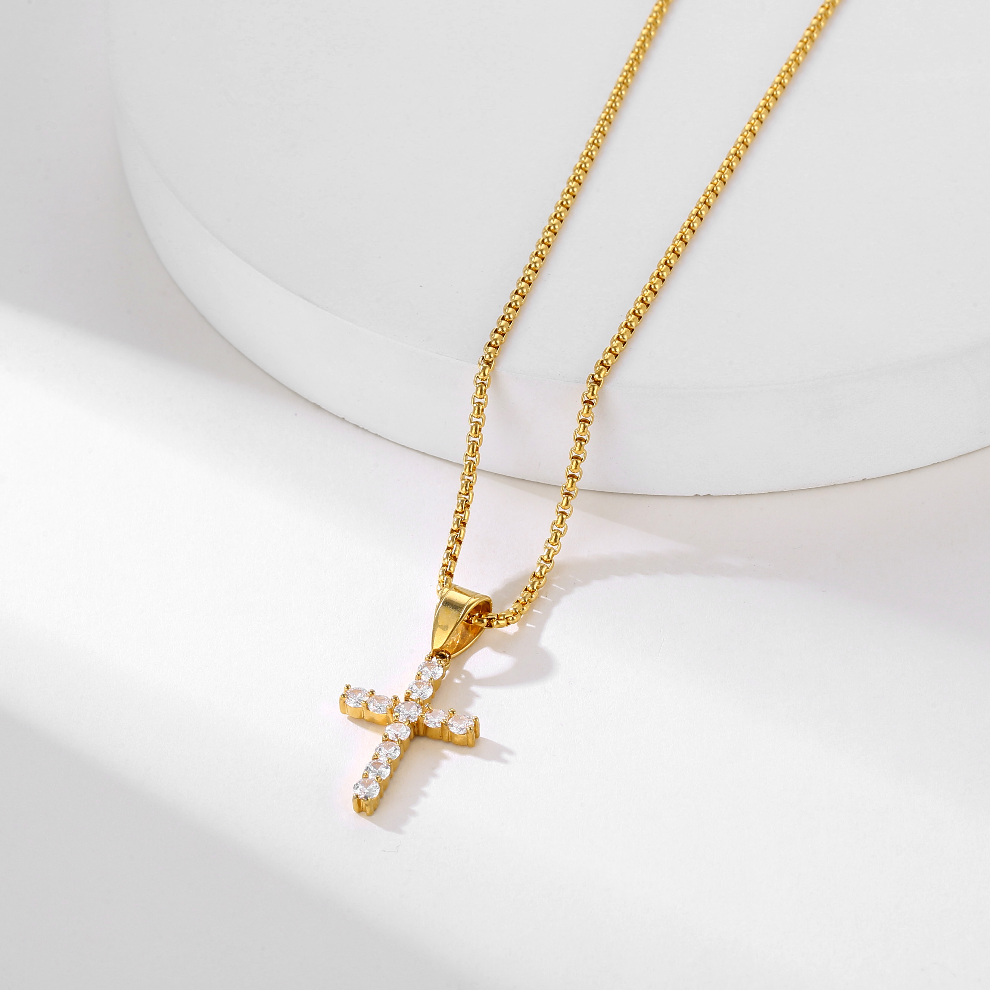 Hiphops Rhinestone Cz Gold Cross Christ Pendant Necklace For Men Women Stainless Steel Iced Out Tennis Cross Necklace Jewelry