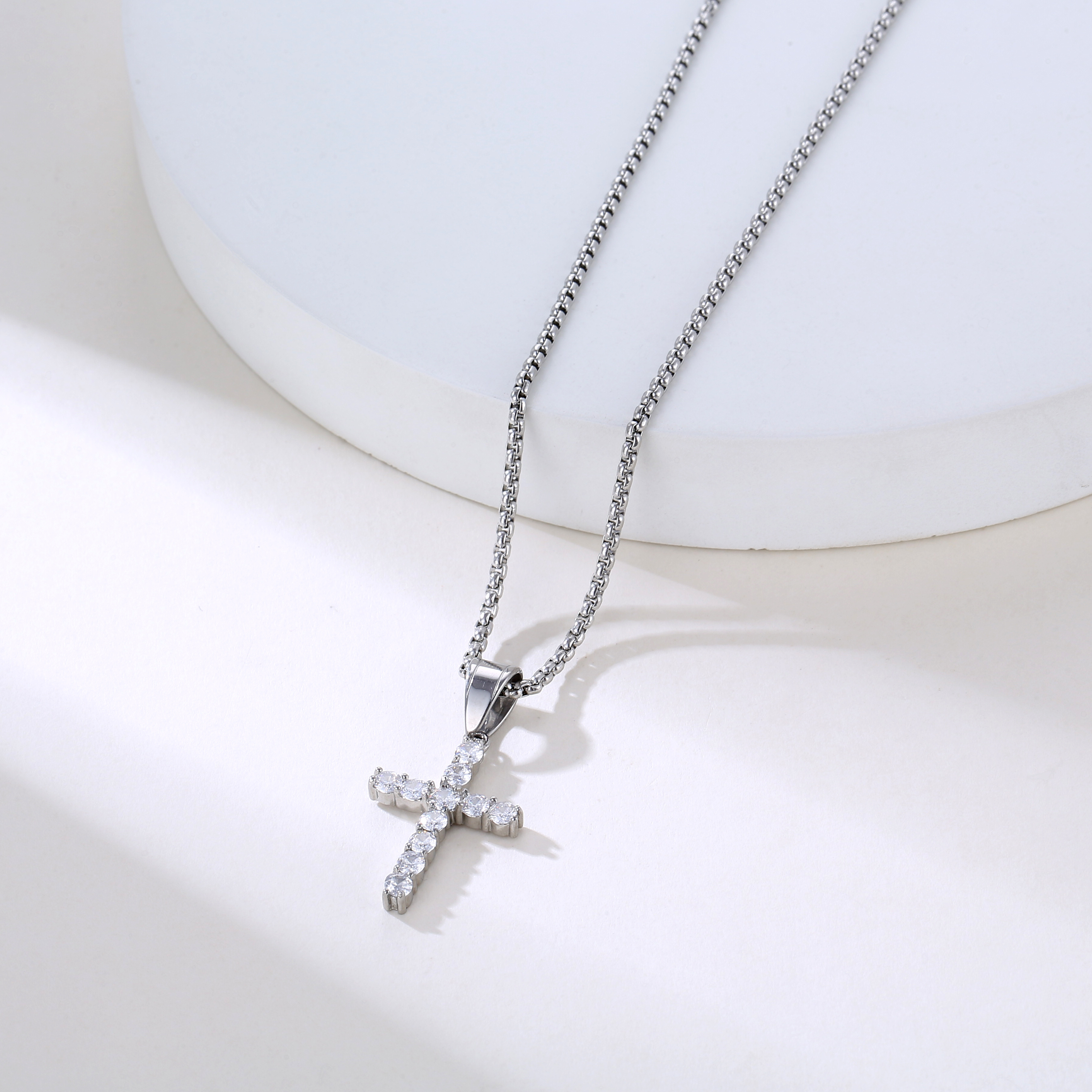 Hiphops Rhinestone Cz Gold Cross Christ Pendant Necklace For Men Women Stainless Steel Iced Out Tennis Cross Necklace Jewelry