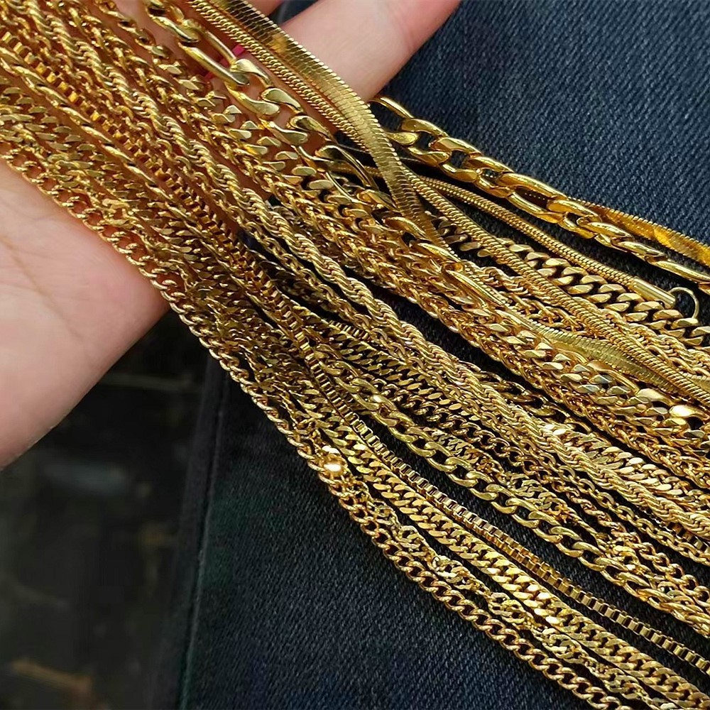 Wholesale Stainless Steel Chain 18K Gold Plated Chain Cadena De Oro Hip Hop Jewelry Miami Cuban Curb Chain Herringbone Link