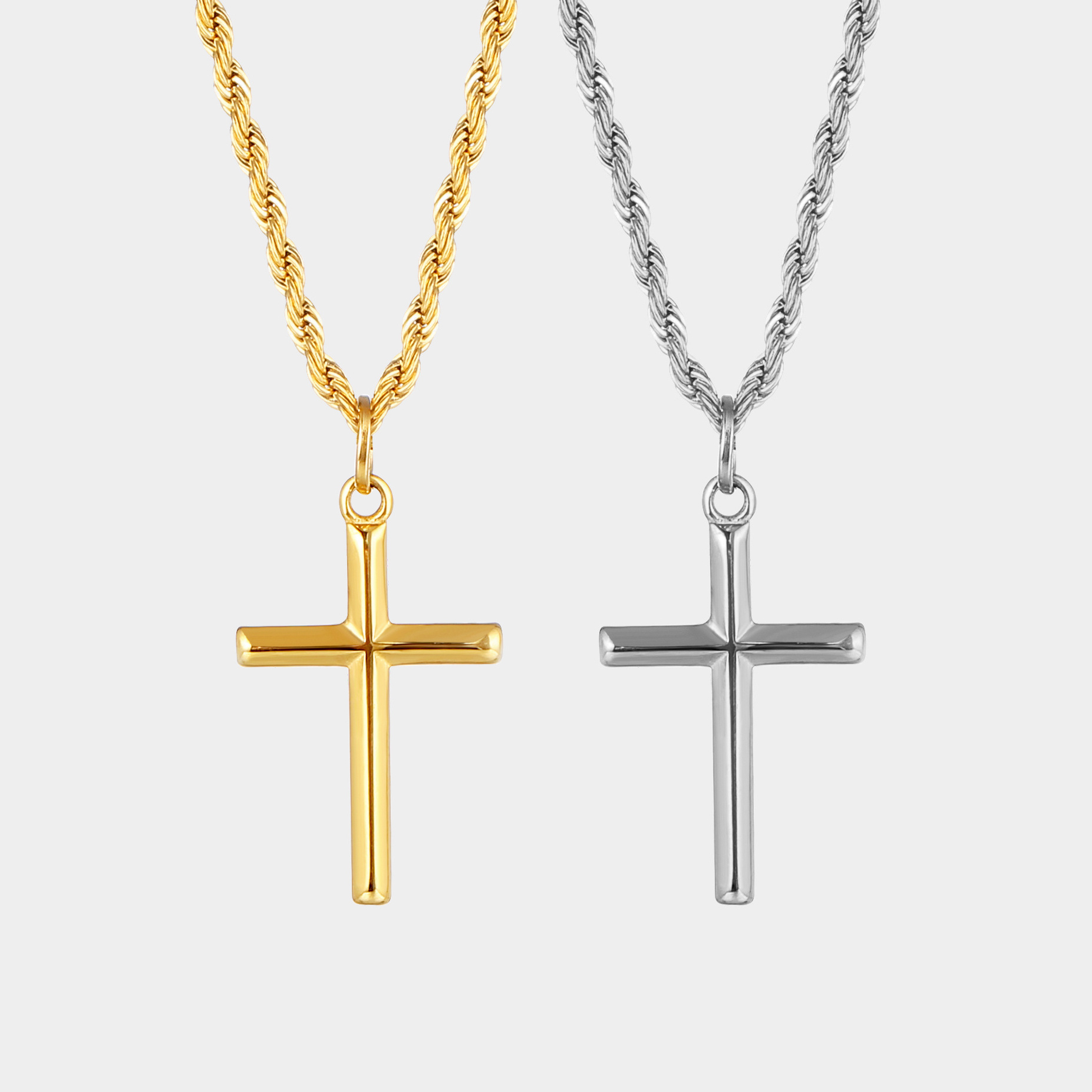 Custom Waterproof Jewelry Cross Necklace Men Pendant Rope Chain Stainless Steel 25mm Bevel Cross Crucifix Pendant Necklace