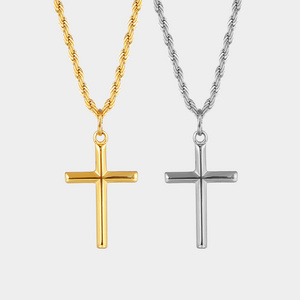 Custom Waterproof Jewelry Cross Necklace Men Pendant Rope Chain Stainless Steel 25mm Bevel Cross Crucifix Pendant Necklace