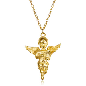 Olivia Trendy 18k gold angel cherub pendant necklace guardian angel girl pendant hips hops women jewelry baby angel necklaces