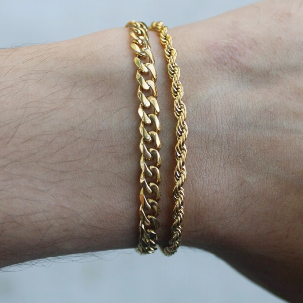 18k Real Gold Plated 5mm Cuban Link 3mm Rope Bracelet Unique Thin Micro Figaro Wheat Chain Stainless Steel Streetwear Jewelry