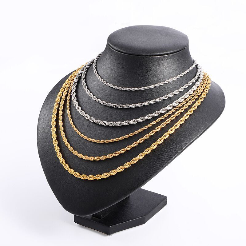 2mm 3mm 4mm 5mm Waterproof Long Neck Chain Jewelry Stainless Steel Rope Link Chain Simple Gold Twist Rope Chain Necklace Men