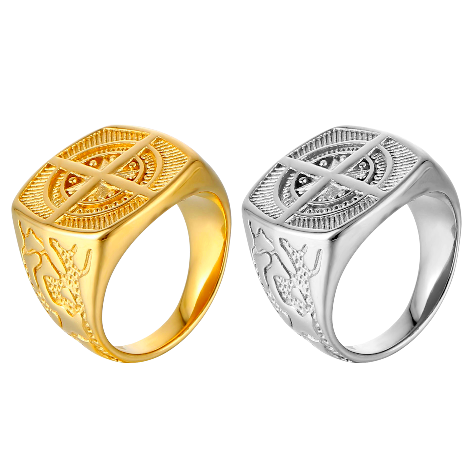 Christmas Gift Stainless Steel Jewelry 18K Gold Plated Zircon Diamond Virgin Mary Cross Rings Crystal Stone Men Signet Ring