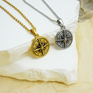 2024  New Style Real Gold Plating Round Pendant Necklace Stainless Steel Joyeria De Moda Compass Pendant Necklace